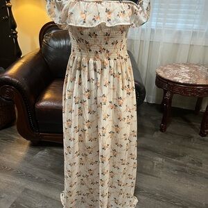 Off-Shoulder Floral Maxi Dress in Cream